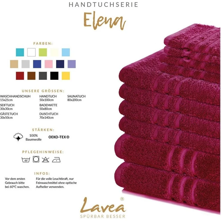 Lavea Badetuch Elena 2er Set Badetücher 100x150 cm, Duschtuch, 500 g/m² Frottier, weich & saugstark, pflegeleicht – Bild 2