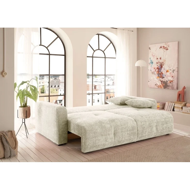 Schlafsofa Bullet von ED Exciting Design – Komfortables Mikrofaser-Sofa mit Nosagfederung Farbe Ivory, Bettkasten und Liftbeschlag – Bild 2