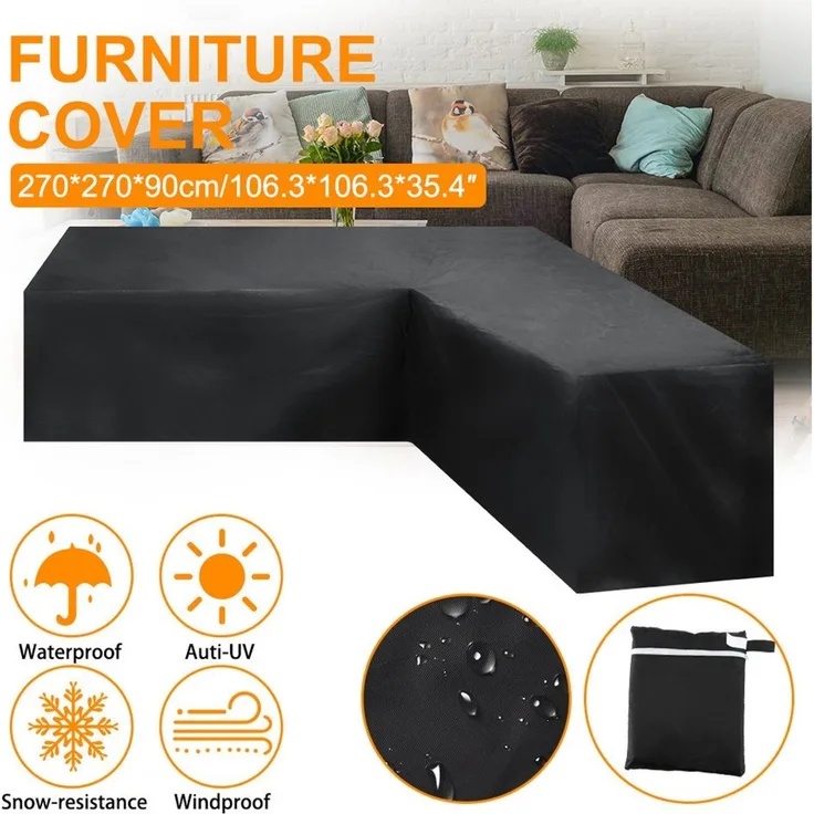 BlingBin Gartenmöbel-Schutzhülle L-Form Abdeckung Gartenmöbel, Wasserdicht Winddicht Ecksofa Abdeckung (1er Set, 1-St, Abmessungen: 270 × 270 × 90 cm), 420D Oxford Gewebe Schutzhülle mit Aufbewahrungstasche für Terrasse