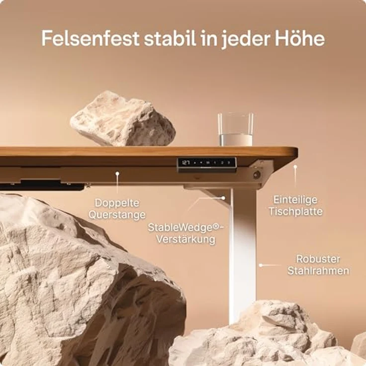 Höhenverstellbarer Schreibtisch - Höhenverstellbar Elektrisch mit Flüsterleisem Dual-Motor & Touchscreen - Hohe Tragfähigkeit - Stehtisch von Desktronic, Weiß + Nussbaum, 160x80 cm – Bild 5