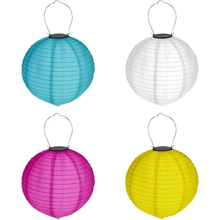 HAC24 LED Lampion 4x Deko Lampenschirm Lampe Party Garten Kugel Laterne, LED fest integriert, Kaltweiß, Bunt, Solar, Ø 20 cm, mit Haken zum Aufhängen – Bild 1