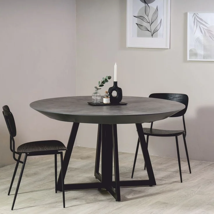 Casa Padrino Esstisch Grau / Schwarz 138-314 cm - Runder Ausziehbarer Küchentisch – Bild 1