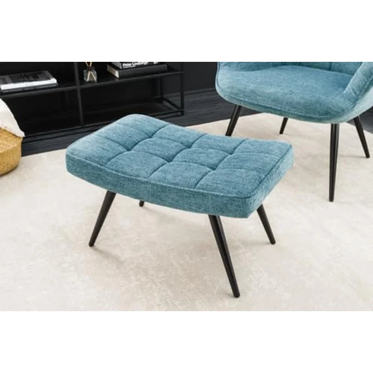 riess-ambiente Fußhocker SCANDINAVIA blau / schwarz - Strukturstoff, Metallbeine, Polsterung (Einzelartikel, 1 St), Wohnzimmer · Metall · Scandinavian Design · Ziersteppung – Bild 8