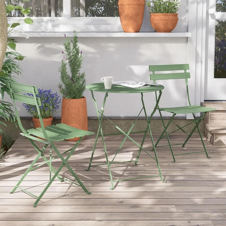Grand patio Bistro Set 3tlg. Premium Stahl Klappbar Gartenmöbel Grün – Bild 1