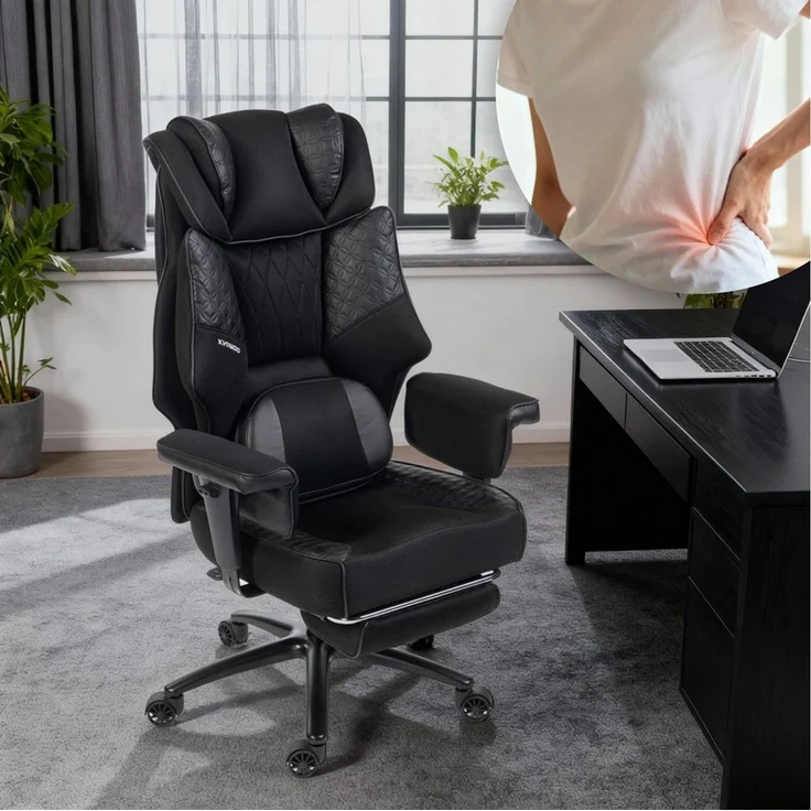 Dowinx Gaming-Stuhl mit Massage-Lendenkissen & Extra-Dicker Sitzpolsterung (Packung), Chefsessel mit Atmungsaktivem Mesh & Verstellbaren Armlehnen – Bild 1