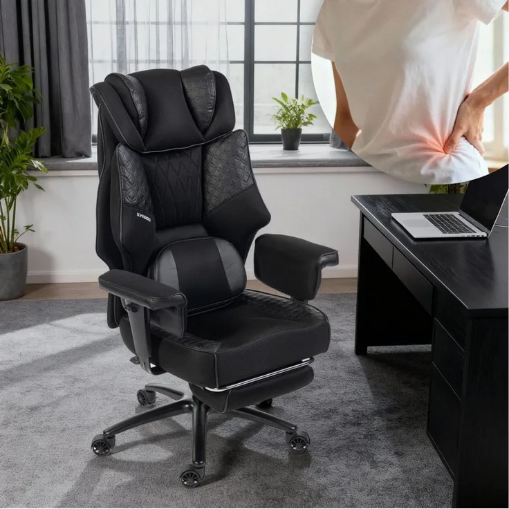 Dowinx Gaming-Stuhl mit Massage-Lendenkissen & Extra-Dicker Sitzpolsterung (Packung), Chefsessel mit Atmungsaktivem Mesh & Verstellbaren Armlehnen