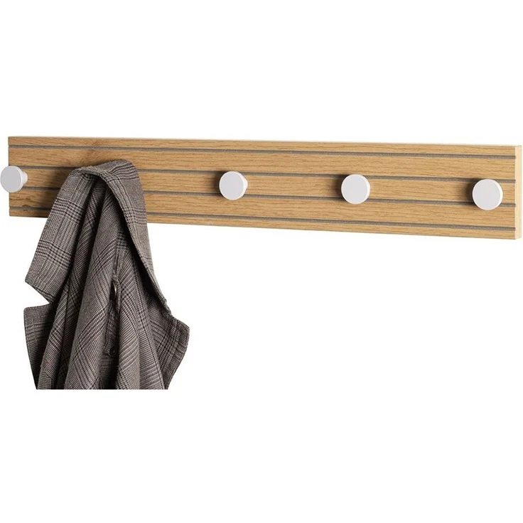Haku Garderobenleiste mit 3 Metallhaken, Eiche-Dekor und Kaschmirgrau, MDF-Korpus, 60x4x9 cm – Bild 3
