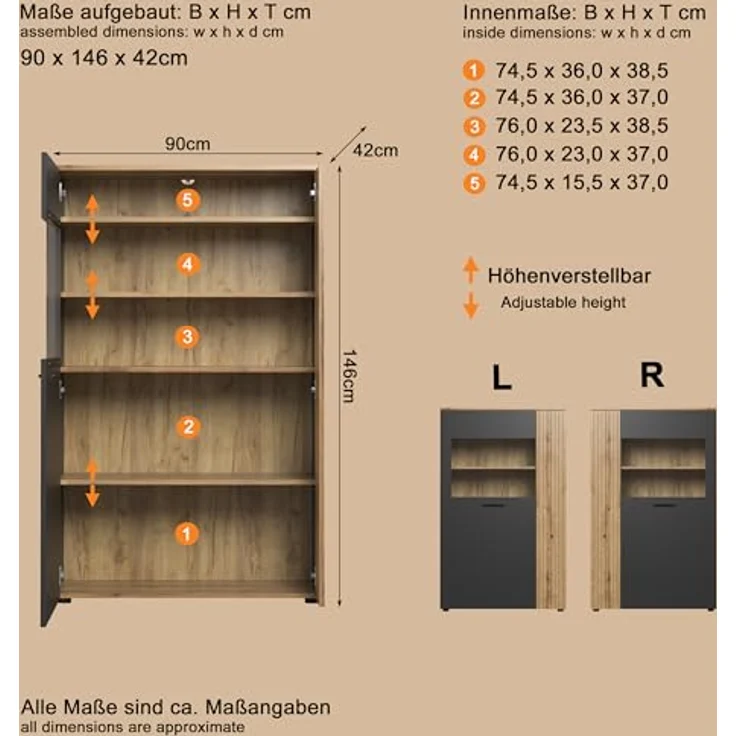 Wohnwand Esteban in grau und Eiche Evoke 340 cm – Bild 17