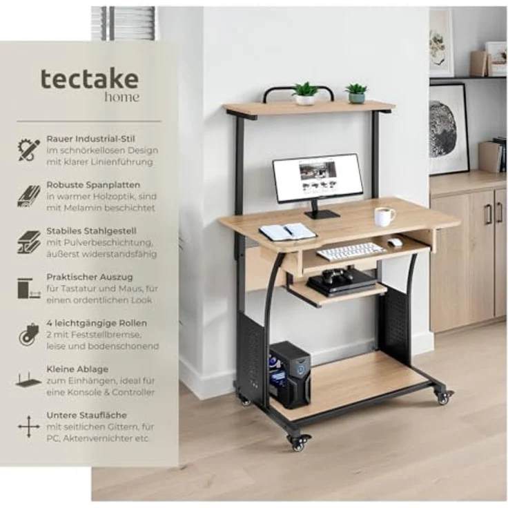 tectake Schreibtisch Fife (1-St, 1 tlg), Funktionaler Schreibtisch im kontrastreichen Industrial Style – Bild 4