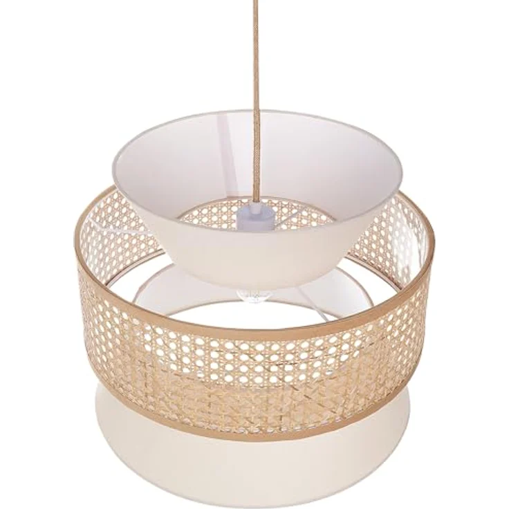 Beliani Hängelampe Beige und Naturfarben Rattan, 1-Flammig in Kegelform, Modern Boho für Wohnzimmer und Esszimmer – Bild 8