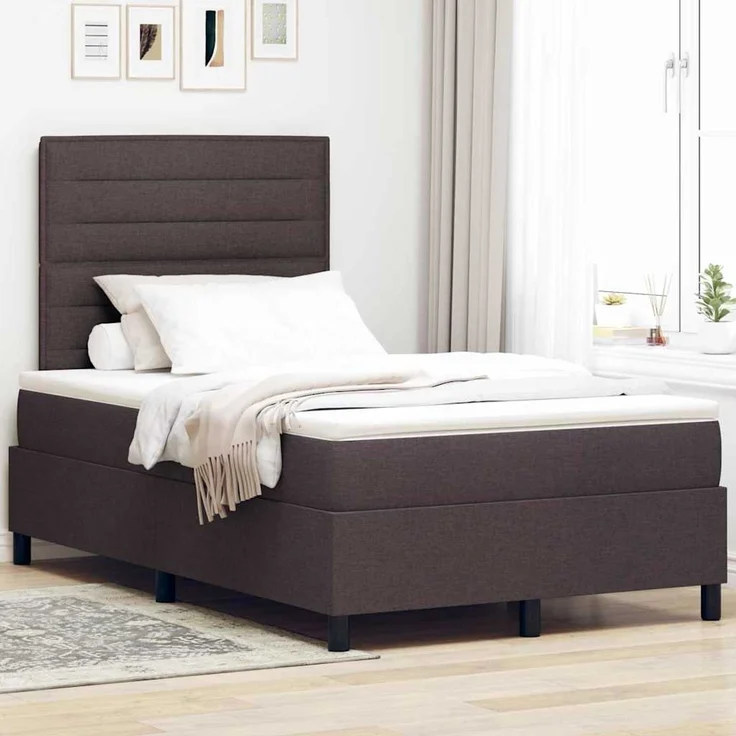 vidaXL Boxspringbett mit Matratze Dunkelbraun 120 x 200 cm Stoff 3342784 – Bild 1
