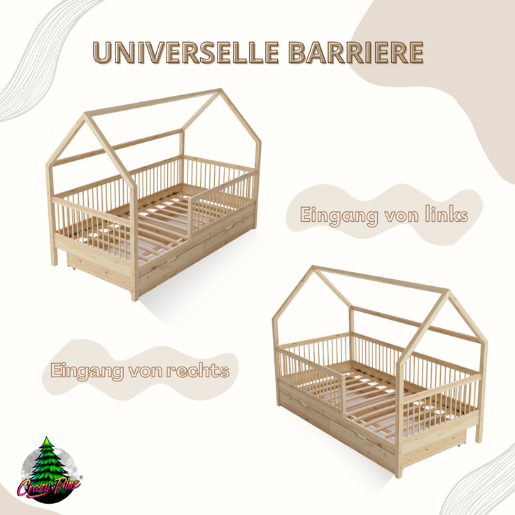 Crazy Pine 'Crazy Folly+' Hausbett mit hohem Rausfallschutz, Holz natur, 90x200 cm, mit Schublade – Bild 9