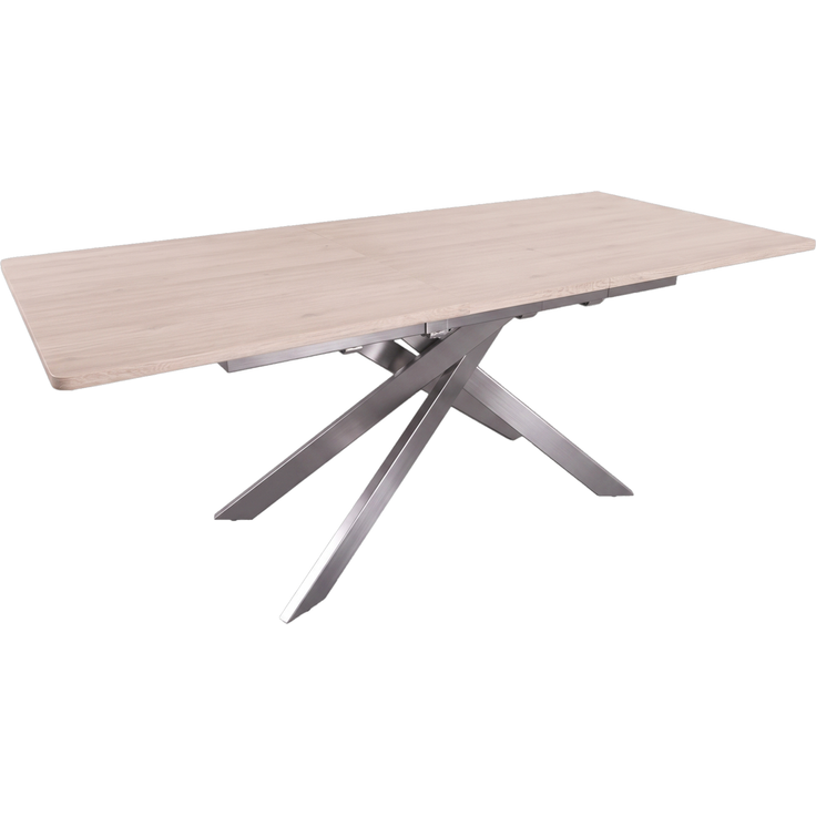 Wohn Schick TOKIO Auszugstisch 90x160,Tischplatte: MDF-HPL Eiche,Gestell: Edelstahl gebürstet - H 76 cm x T 90 cm x B 160 cm