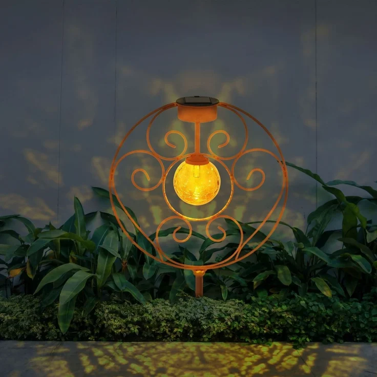 Solarlampe Garten Kreis Kugel Solarleuchte Außen Leuchte Solar Rost Optik – Bild 2