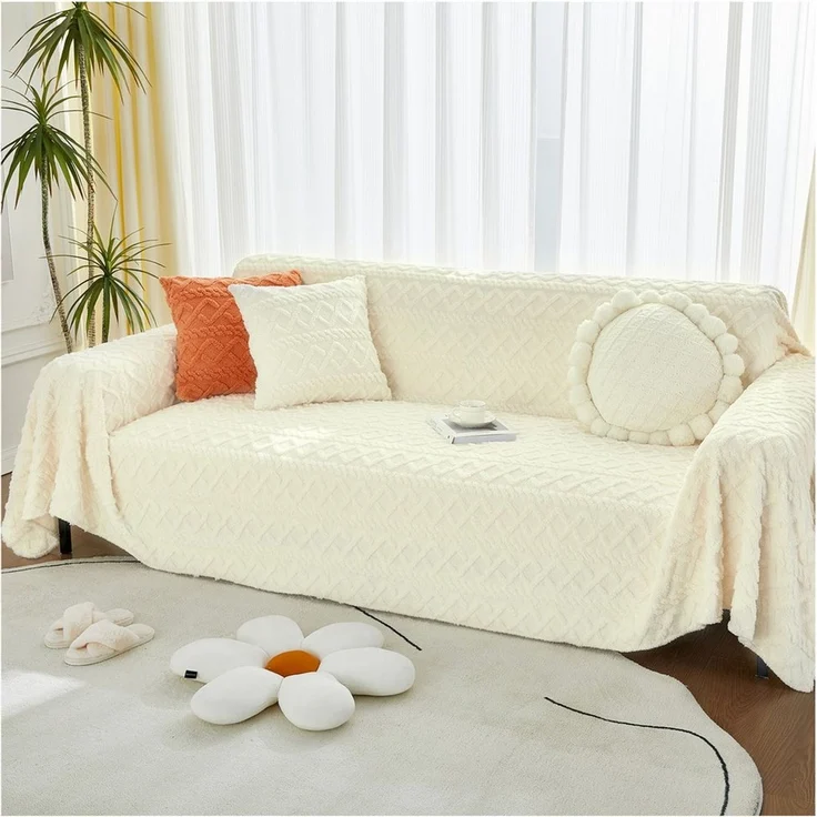 Sunicol Sofabezug Weiche Flauschiger Kunstpelz Sofabezug Waschbar Couch überzug, 3 Größen, Jacquard Sofaüberwurf Decke – Bild 2