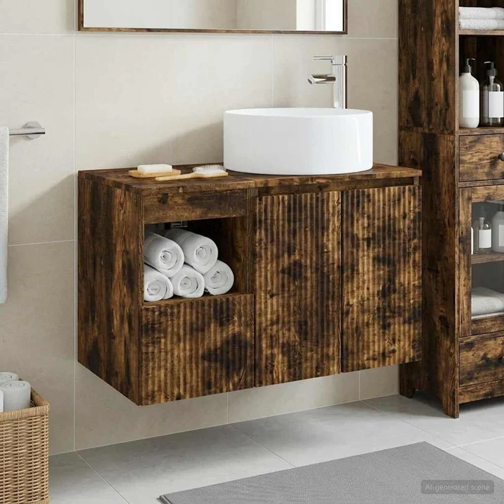 vidaXL Badezimmerschrank-Set 2 stk. Geräucherte Eiche 3404109 – Bild 1