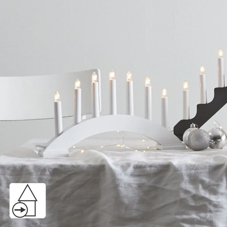 EGLO Lichterbogen Weihnachten mit 7 Kerzen, Fensterleuchter gebogen aus Holz in Weiß, Schwibbogen mit Kabel, Weihnachtsbeleuchtung Fenster, E10 Fassung, warmweiß – Bild 2