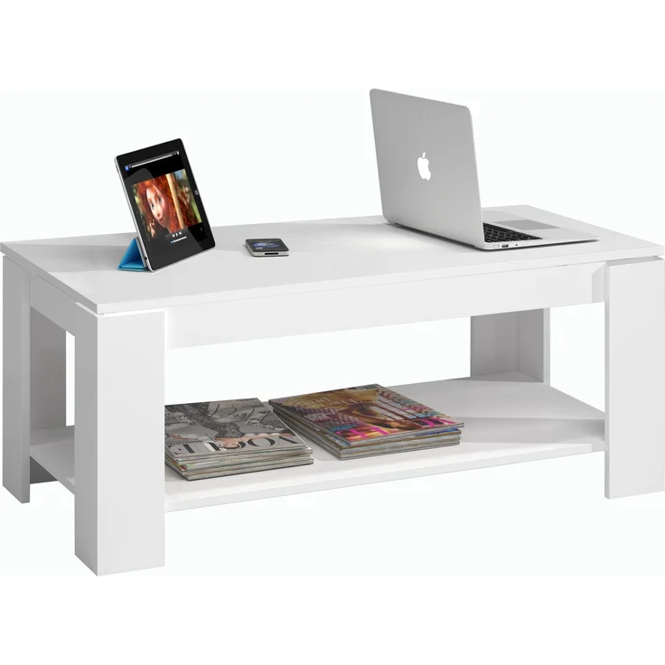 Calicosy 'AMBIT' Couchtisch mit hochklappbarer Tischplatte L102 cm - Weiß – Bild 7