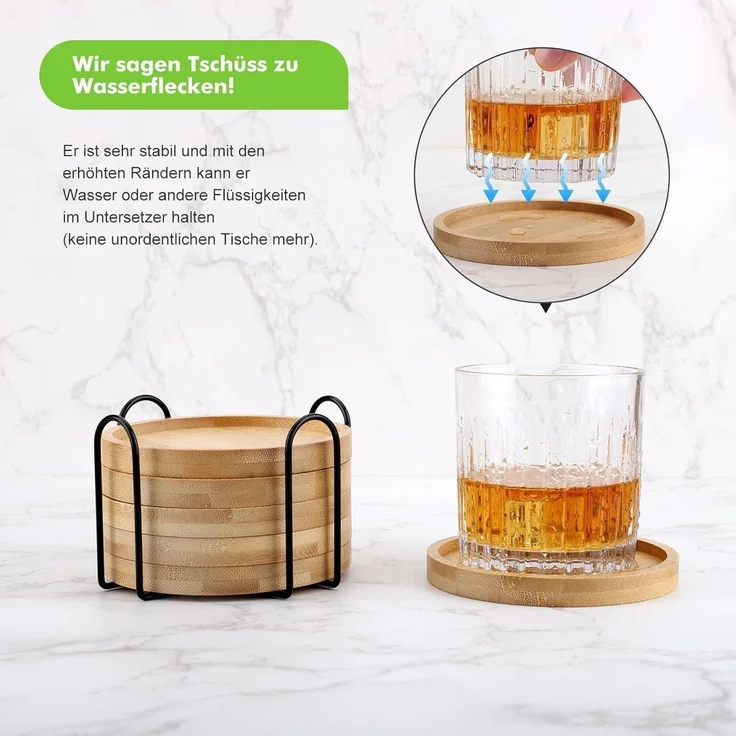 Bambus Untersetzer rund 6er Set Holz Glasuntersetzer Getränke Tassen Bar – Bild 3