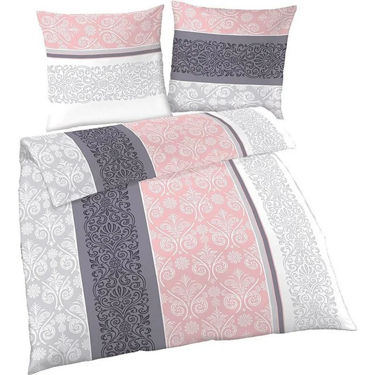 soma Biber Bettwäsche 2 teilig Bettbezug 135x200 cm Kopfkissenbezug 80x80 cm rosa quarz silber Ornamente – Bild 4