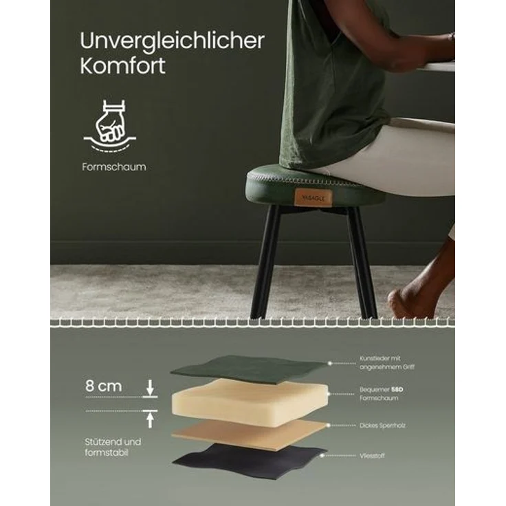 Vasagle Esszimmerstühle (4 St), Sitzhocker, EKHO Series, Kunstleder, 48,2 cm hoch, waldgrün – Bild 4