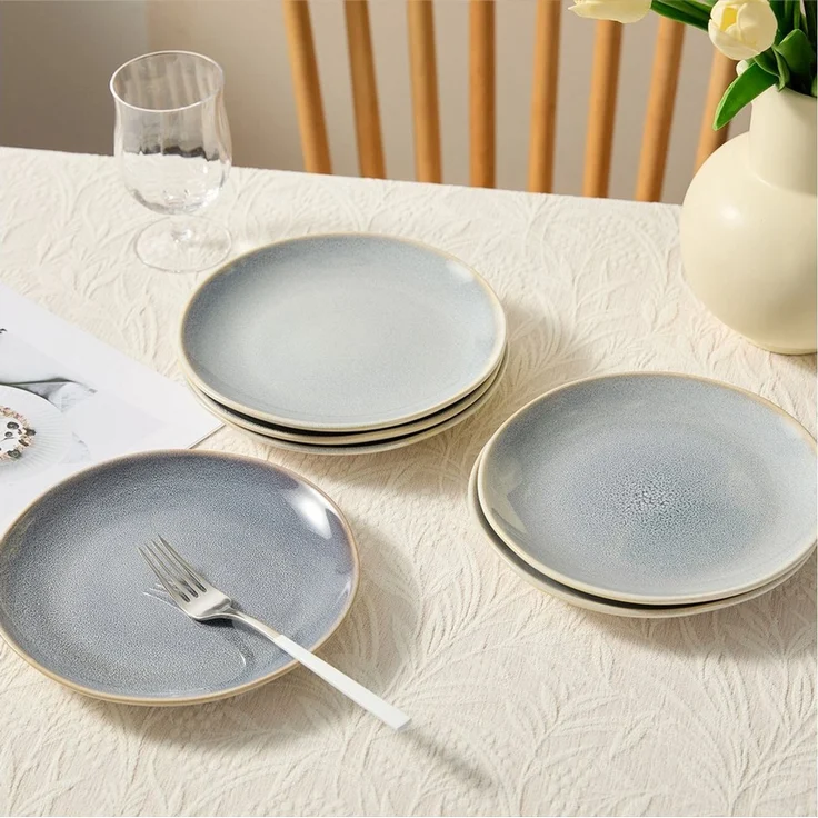 JIWOO Teller 4er Ø19,5cm, Speiseteller Steakteller Dessertteller Pastateller Plate, (6 St), Keramik Hochwertiges Tellerset Blau Mikrowellenofen Spülmaschine – Bild 3