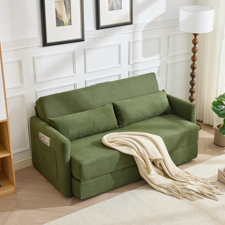 ZUBALIYA Schlafsofa 92x82 cm, mit Stauraum, mit Samtbezug, mit Cordbezug, mit breiten Armlehnen, mit Schaumstoffpolsterung, Grün – Bild 12