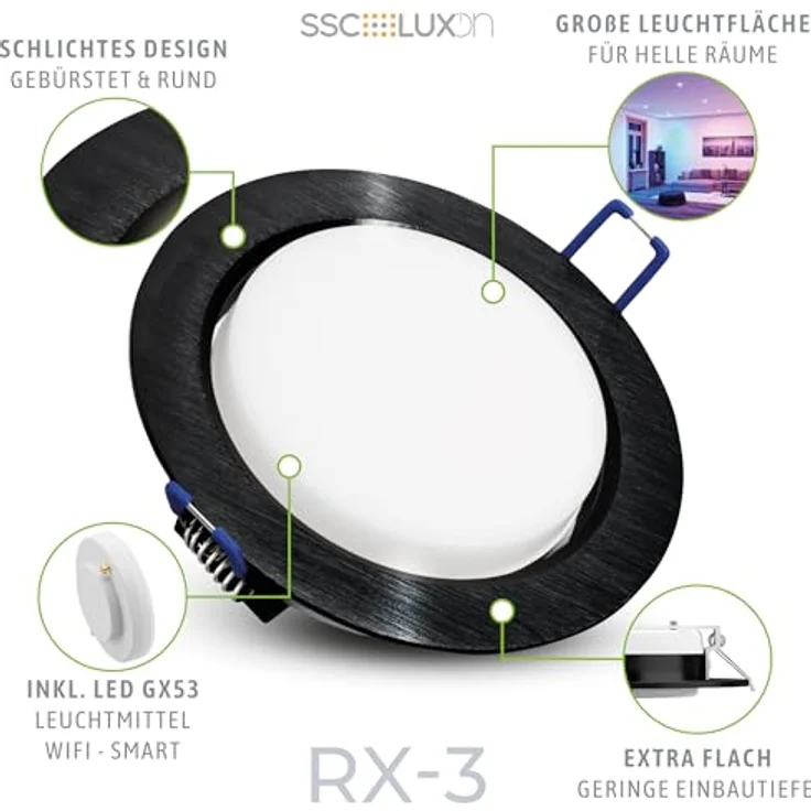 SSC-LUXon LED Einbaustrahler RX-3 Alu Einbauleuchte in schwarz inkl. Smart WLAN RGB LED GX53 230V, RGB & Weißtöne – Bild 6