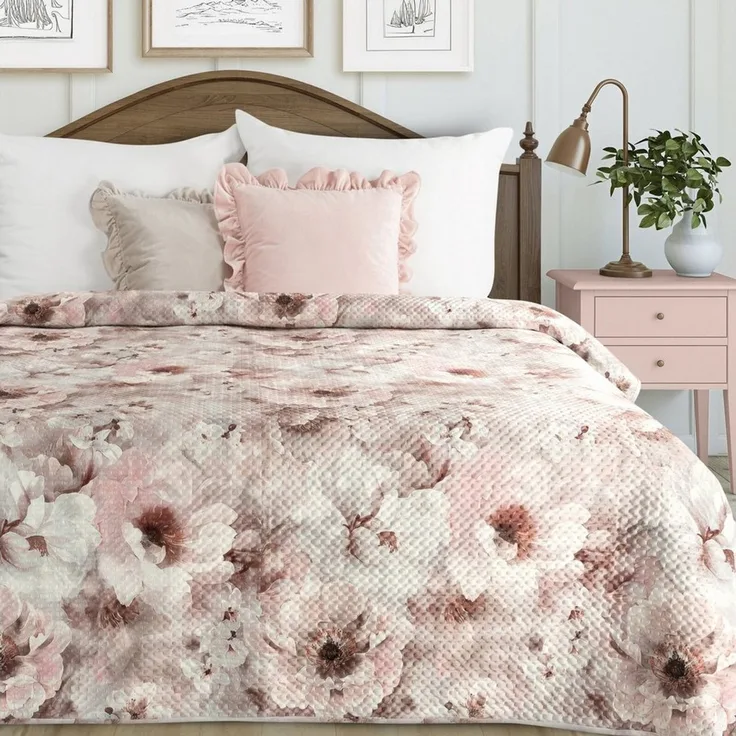 Eurofirany Tagesdecke floral, gesteppt & beidseitig, Bettüberwurf mit Blumenmuster, 170x210, 200x220, 220x240