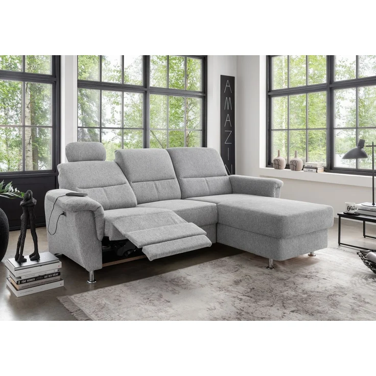 Ecksofa >Ludwigshafen< Motor-funktion, Kopfstütze, Stauraum, silber - 231x113x165 (BxHxT) – Bild 5