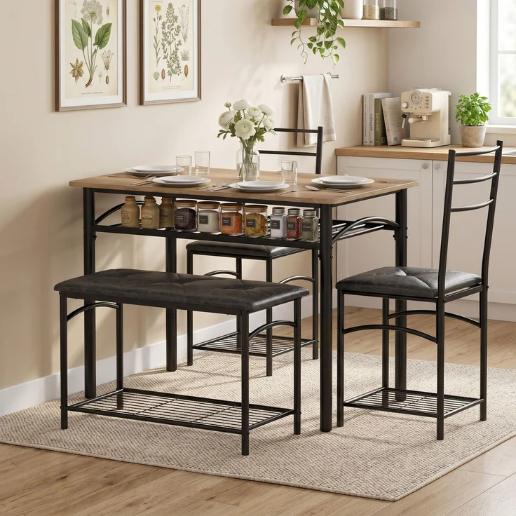 MELAYR, 4-teiliges Essgruppen-Set, 100 x 60 x 76.3 cm, Rustikal-Braun – Bild 4