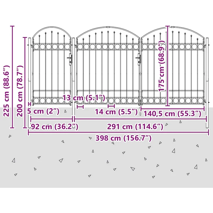 vidaXL Gartentor mit gewölbtem Oberteil Assen Grau 400 x 125 cm Stahl 42008956 – Bild 8