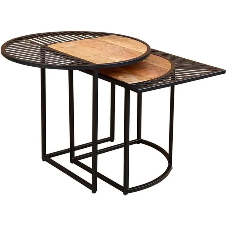 GILDE 2er Set Beistelltisch Farsi aus Metall - pulverbeschichtet - naturfarben/schwarz - Höhe 60cm x Breite 60cm