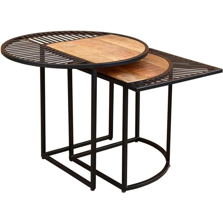 GILDE 2er Set Beistelltisch Farsi aus Metall - pulverbeschichtet - naturfarben/schwarz - Höhe 60cm x Breite 60cm – Bild 1