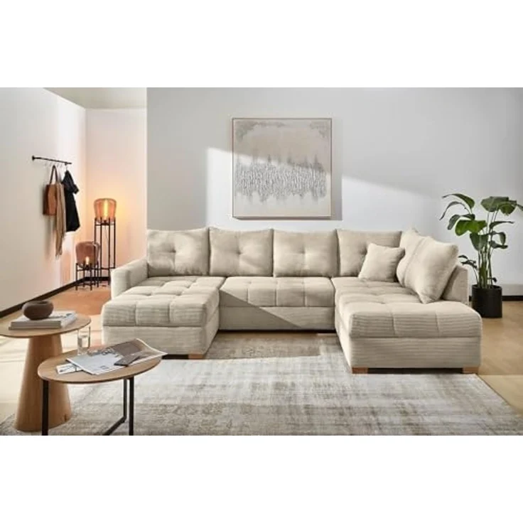 JOB 'Abby' Wohnlandschaft, Cord greige, 313 x 200 x 92 cm – Bild 2