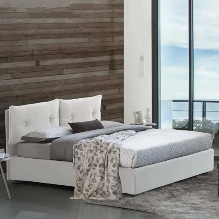 Talamo Italia - Noemi Doppelbett, Bettkasten mit Kunstlederbezug, 100 % Made in Italy, Öffnung vorne, geeignet für Matratze 120 x 190 cm, Weiß