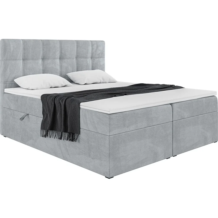 MEBLINI Boxspringbett KAI 160x220cm - H3/Hellgrau Samt - mit Bettkasten - Gepolstert Doppelbett mit Matratze und Topper - Polsterbett mit Stauraum - Bett mit Kopfteil - Stauraumbett – Bild 2