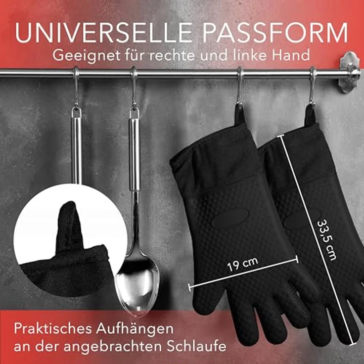 AVANA Topfhandschuhe Silikon Ofenhandschuhe Hitzebeständige Kochhandschuhe Handschuhe, Anti-Rutsch, weiches Baumwoll-Innenfutter, bis 250°C – Bild 3