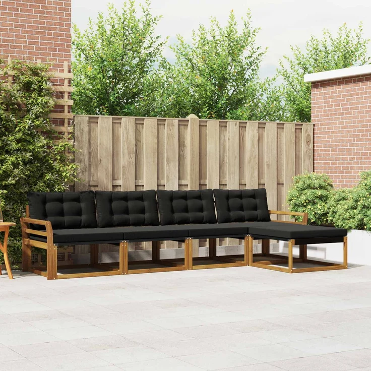 vidaXL Outdoor-Sofagarnitur 5 stk. 5-Sitzer Natur und Schwarz 3369363 – Bild 1
