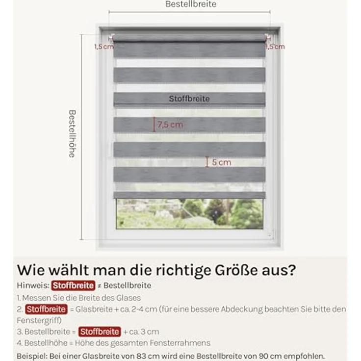 WOLTU Doppelrollo Klemmfix ohne Bohren Marmor Grau B80 x H120 cm, Duo Rollo lichtdurchlässig Fensterrollo für innen verdunkelnd, Zebrarollo mit Kettenzug - Seitenzugrollo für Fenster und Tür – Bild 6