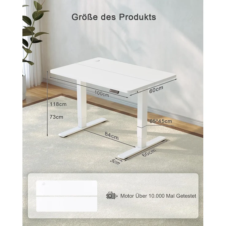 JUMMICO Höhenverstellbarer Schreibtisch mit USB-Ladeanschluss 100x60 cm, Schreibtisch Höhenverstellbar Elektrisch, Steh-Sitz Tisch Stehpult Verstellbarer Computertisch,Standing Desk,Weiß – Bild 3