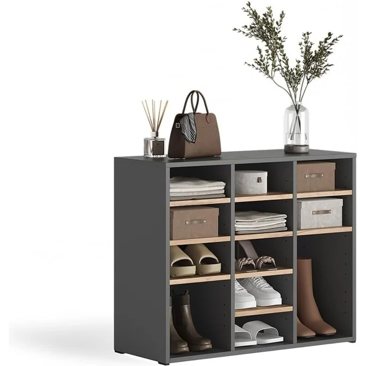 Schuhschrank Lysander Anthrazit/Goldkraft Eiche 78.6 x 65.5 cm mit 12 offenen Fächern Vicco – Bild 5