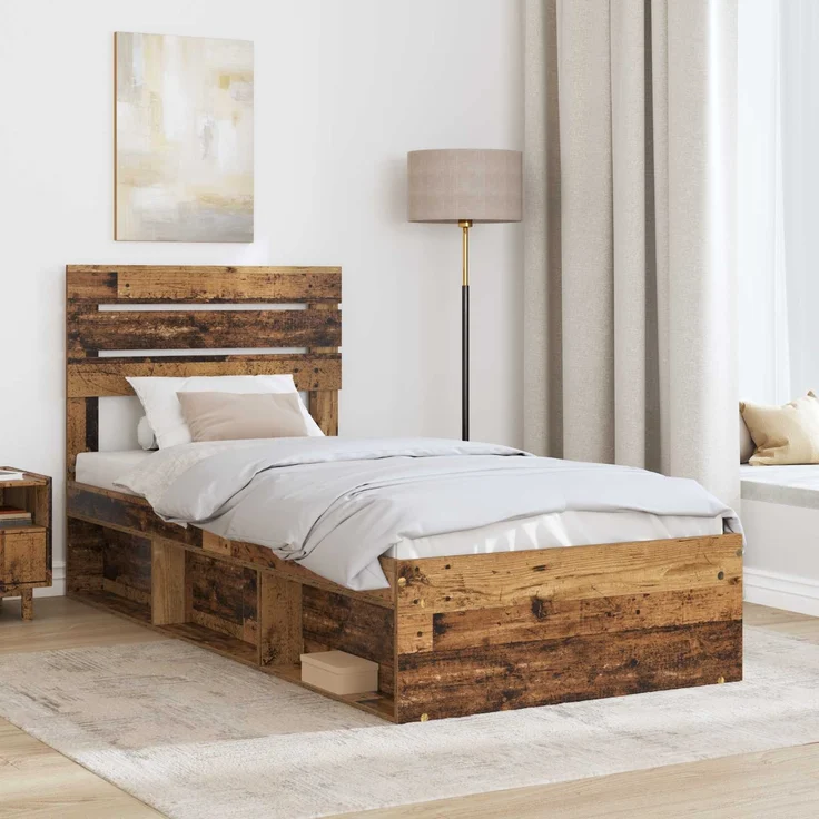 vidaXL Bettrahmen Altholz 75 x 190 cm Massives Kiefernholz 3411477 – Bild 2