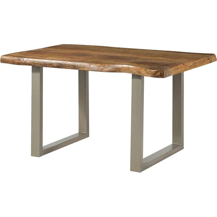Baumtisch Mango 140x90x77 natur lackiert / U-Beine silber matt FREEFORM 5
