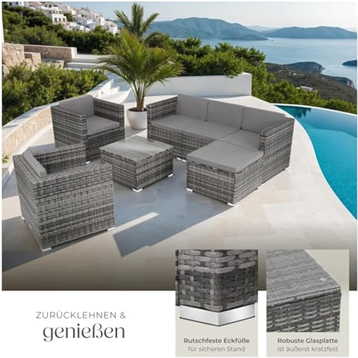 tectake Loungeset Rattan Lounge, (Set, 7-tlg), für 5 bis 6 Personen – Bild 5