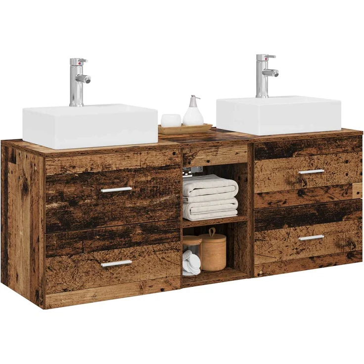vidaXL Badezimmerschrank-Set 3 stk. Altholz 129 x 41 x 79,5 cm 3405841 – Bild 3