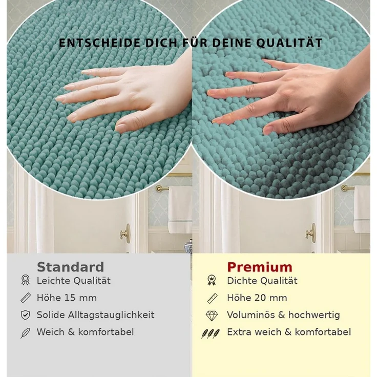 OTTO home Badematte Vanessa Chenille, Standard & Premium, 15mm oder 20mm, auch als 2er Set, rutschhemmend beschichtet, schnell trocknend, strapazierfähig, fußbodenheizungsgeeignet, Polyester, rechteckig, Uni Farben, besonders weich, flauschig, Badvorleger – Bild 4