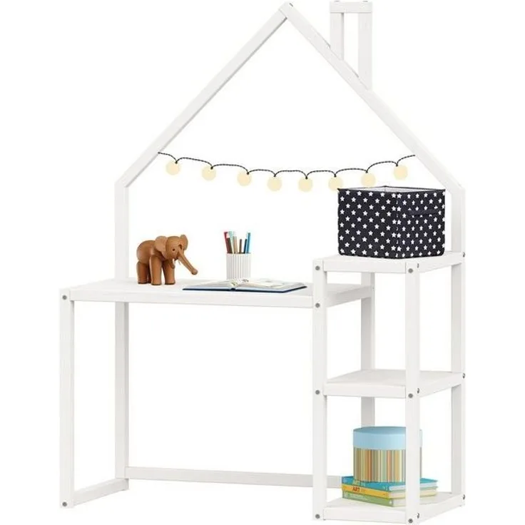 IDIMEX Kinderschreibtisch NIVIA, Kinderzimmer Schreibtisch mit Regal Hausdesign, Lerntisch weiß