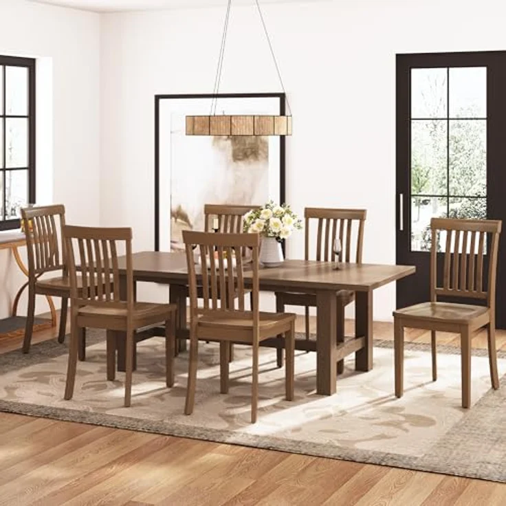 MALOL Esszimmerstühle 6er Set, Holzstühle aus massivem Gummibaumholz, Küchenstühle aus Holz für Esszimmer, Küche und Wohnzimmer, mit hoher Spindellehne im Landhausstil, belastbar bis 125 kg, Hellbraun – Bild 6