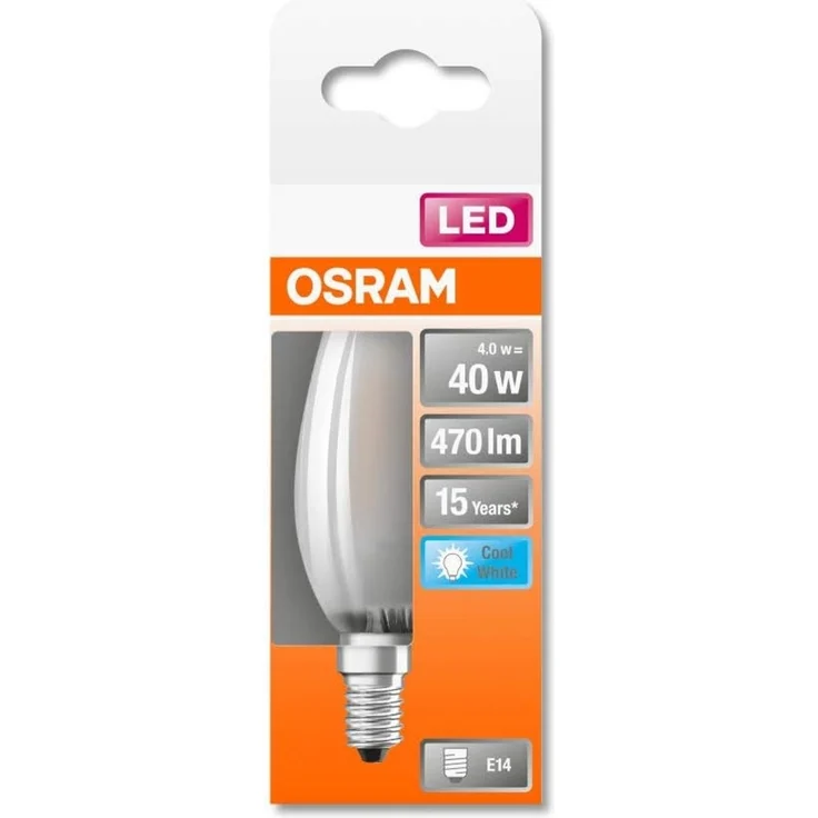 OSRAM Filament LED Lampe mit E14 Sockel, Kaltweiss (4000K), Kerzenform, 4W, Ersatz für 40W-Glühbirne, matt, LED Retrofit CLASSIC B, 10er-Pack – Bild 2